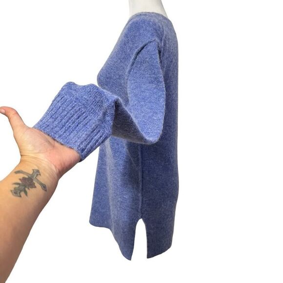 MAGASCHONI Small Oversized Alpaca Wool Blend Blue V-neck Sweater - Picture 4 of 10